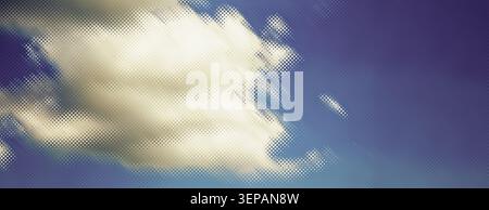 Dreamy pixelated sky background. Pop art style glowing white cloud on dark purple and blue backdrop. Stock Photo
