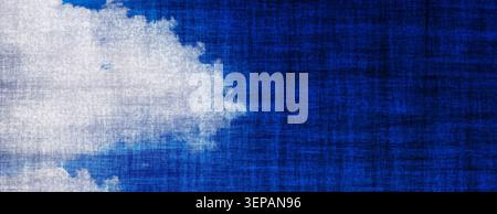 Grunge textured blue background with abstract painted cloud and rough linen pattern. Stock Photo