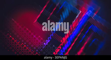 Futuristic Cyberpunk Dot Pattern with Glowing Angular Frames Stock Photo