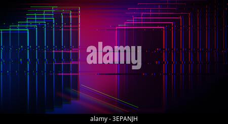 Futuristic Cyber Corridor with Digital Signal Distortion Stock Photo