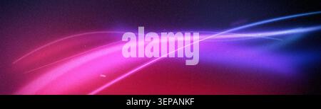 Cinematic lo-fi aesthetic background. Blurred neon gradient waves and luminous light flares with vintage film noise texture. Stock Photo