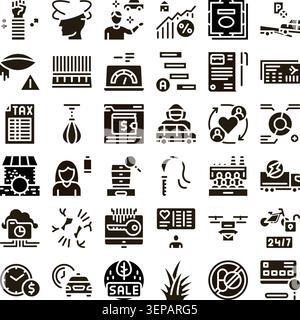 Conceptual collection of multiple business, finance, transportation, technology, and health related glyph icons illustrating a wide array of modern co Stock Vector