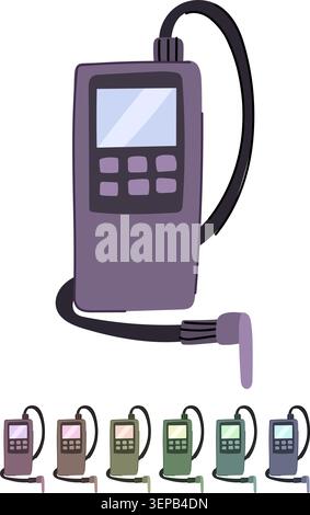 Portable handheld device measuring gas levels or air quality, showing a digital screen, interface buttons, and a connected probe for environmental mon Stock Vector