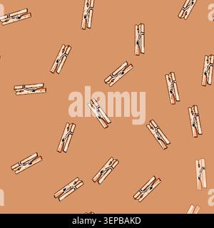 seamless pattern peg clothespin cartoon. wooden plastic, grip line, secure hold peg clothespin sign vector Stock Vector