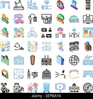 Isometric and line icon set depicting business, finance, technology, health and industry concepts for apps, websites and presentations, ideal for mode Stock Vector