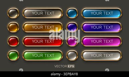 Set of colorful glossy 3D web buttons and circular elements, perfect for modern UI design. Vector illustration Stock Vector