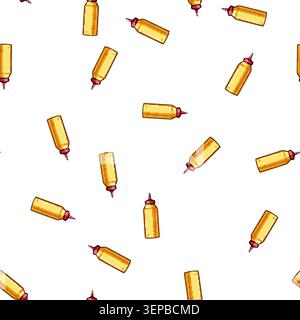 pattern Squeeze bottle holding a yellow condiment, perfect for adding flavor to various dishes like hot dogs and burgers, presented with a vibrant car Stock Vector
