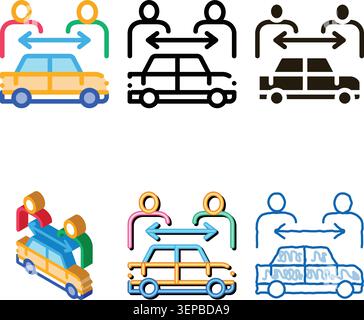 two buyers per car icon vector. two buyers minimal per car sign. color symbol Stock Vector