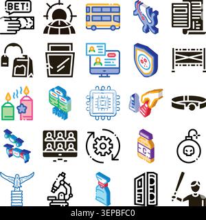 Comprehensive set of thin line isometric vector icons covering technology, finance, wellness and urban lifeclean outline symbols for web, mobile, prin Stock Vector