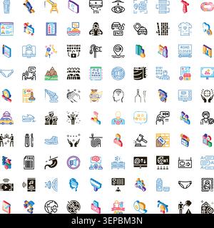 Large collection of colorful and minimalist icons representing various concepts across business, technology, finance, health, and lifestyle, ideal for Stock Vector