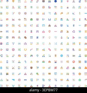 Vast collection of colorful flat design icons arranged in a grid, featuring various themes and concepts, useful for web design, mobile apps, and user Stock Vector