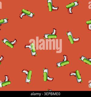 seamless pattern beam blaster gun cartoon. energy futuristic, alien ray, light lightning beam blaster gun sign vector Stock Vector