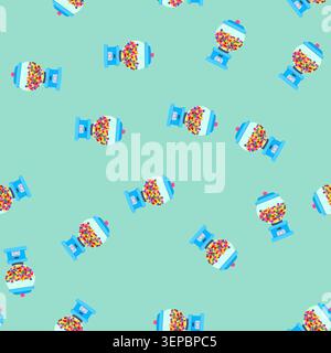 pattern glass bubblegum machine cartoon. bubble kids, vending cute, container retro glass bubblegum machine sign. seamless vector illustration Stock Vector
