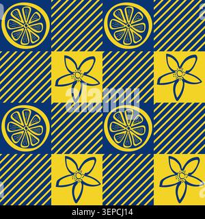 Citrus Lemon Slices Gingham Plaid Seamless Pattern Stock Vector