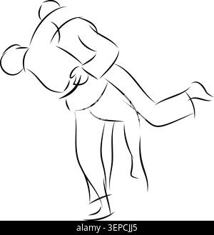 Two athletes performing a judo throw with a clean line art style. Possibility of use for logo Stock Vector