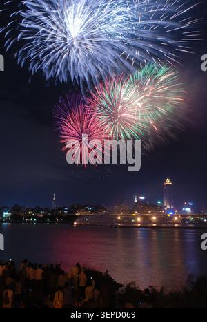 Fireworks display over the Danshui River in Taipei, Taiwan Stock Photo