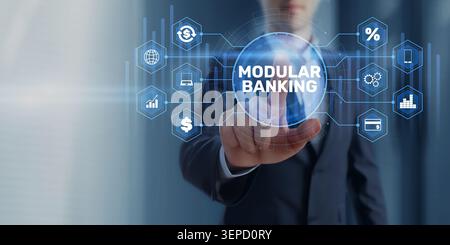 Modular banking platform for financial services and digital banking solutions with interactive interface elements Stock Photo
