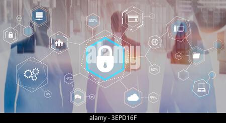 Cybersecurity risk management system for enterprise data protection and regulatory compliance with secure access and cloud elements Stock Photo