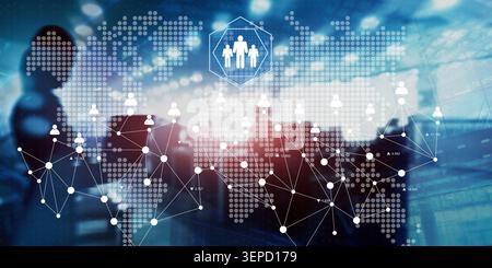 Network connectivity concept for global business communication and social interaction platforms with human icons Stock Photo