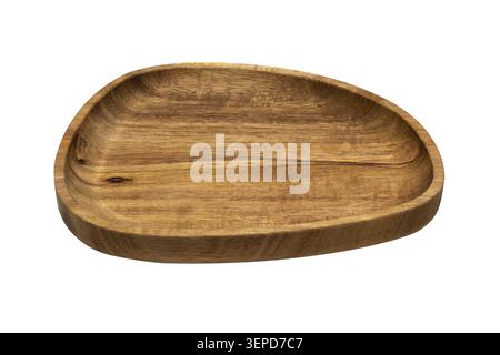 Acacia wood serving tray isolated on white background Stock Photo