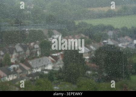 raindrops on a glass window pane Stock Photo