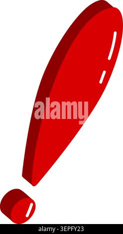 Tall red three dimensional exclamation mark glossy cartoon icon Stock Vector