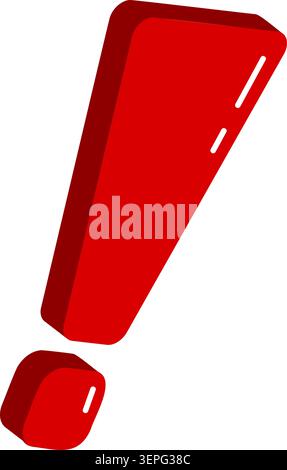 Red three dimensional exclamation mark icon on white Stock Vector