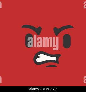 Angry cartoon face emoji flat style square red minimal background Stock Vector
