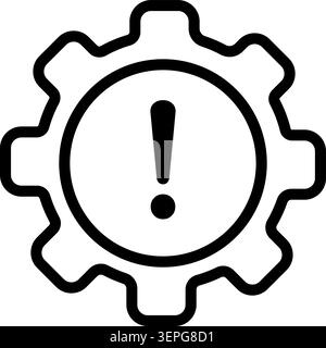 Gear cog outline icon with exclamation mark black line style Stock Vector