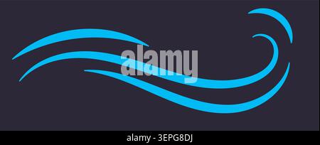 Blue wave ribbon abstract icon on dark charcoal background Stock Vector