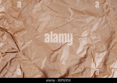 Large Wrinkled Kraft Wrapping Paper Background Texture Stock Photo
