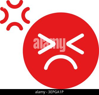 Red angry face emoticon icon flat design expressive symbol Stock Vector