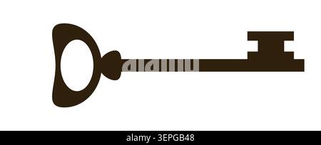 Antique skeleton key silhouette brown flat illustration Stock Vector