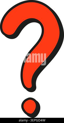 Question mark cartoon icon, red mark with black outline Stock Vector