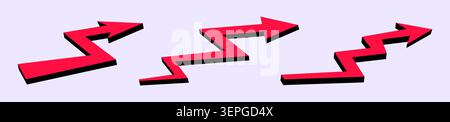 Three red zigzag arrows flat illustration with black drop shadow Stock Vector