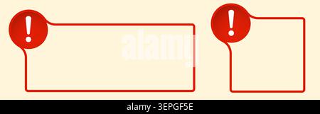 Alert dialog frames with red exclamation badges, cream Stock Vector