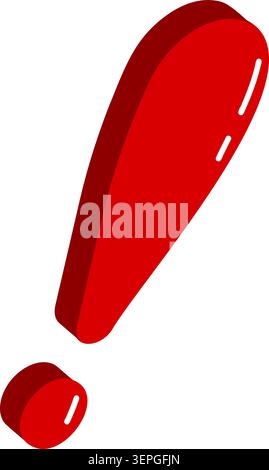 Exclamation mark icon three dimensional red glossy on white Stock Vector