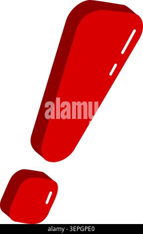 Red three dimensional exclamation mark icon, glossy style Stock Vector