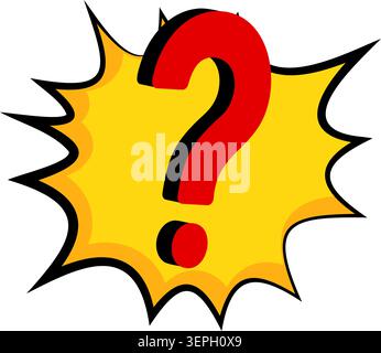 Red question mark on yellow comic burst pop art flat design Stock Vector