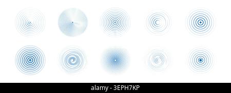 Concentric ripple circles set. Sound circle wave effect , Seismic Earthquake alert radar. Radial signal, sonar rings. touch effect or pulse. Vector illustration Stock Vector