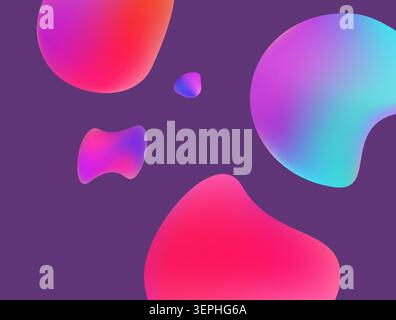 Floating liquid blobs gradient minimal violet background pink blue Stock Vector