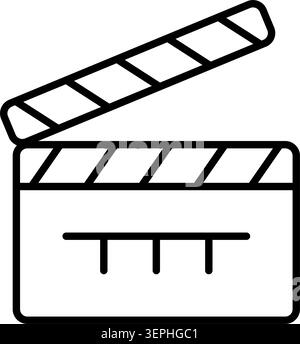 Cinema clapperboard outline isolated icon. Movie action cut slate symbol vector illustration Stock Vector