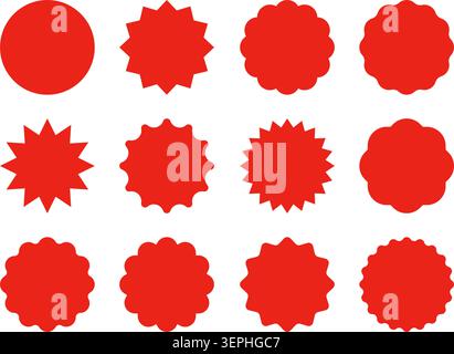 Red starburst round stickers icon set on a white background. Vector illustration Stock Vector