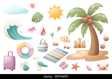 Vector set of elements on the theme of sea holidays Stock Vector