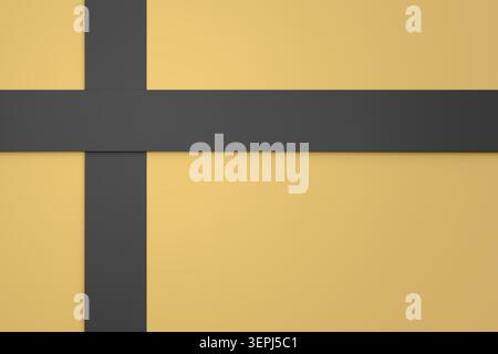 Minimalist closeup background of a gift package wrapped with black ribbon on yellow surface Stock Photo
