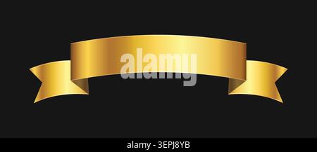 Shiny golden ribbon banner, decorative element on a black background. Vector illustration Stock Vector