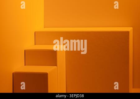 Abstract Minimalism: Geometric Shapes in Vibrant Orange Modern Interior Design Stock Photo