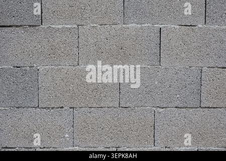Full Frame Texture of a Grey Concrete Cinder Block Wall with Running Bond Pattern Stock Photo