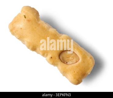 savory biscuit with peanut isolated white background, golden baked crispy cracker snack with nut, close-up of crunchy appetizer with shadow Stock Photo