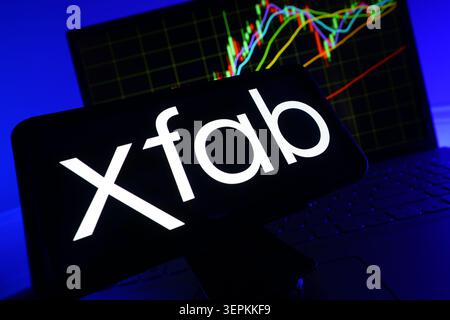 Xfab Silicon Foundries Logo on Smartphone Screen With Stock Market Performance Chart on Computer Stock Photo